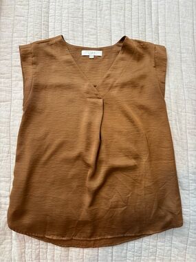 LOFT Brown V-Neck Cap Sleeve Top